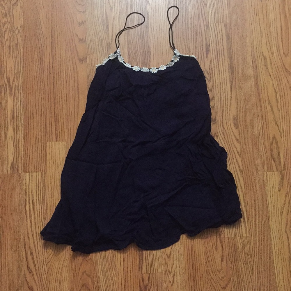Navy blue babydoll dress with daisy detail collar